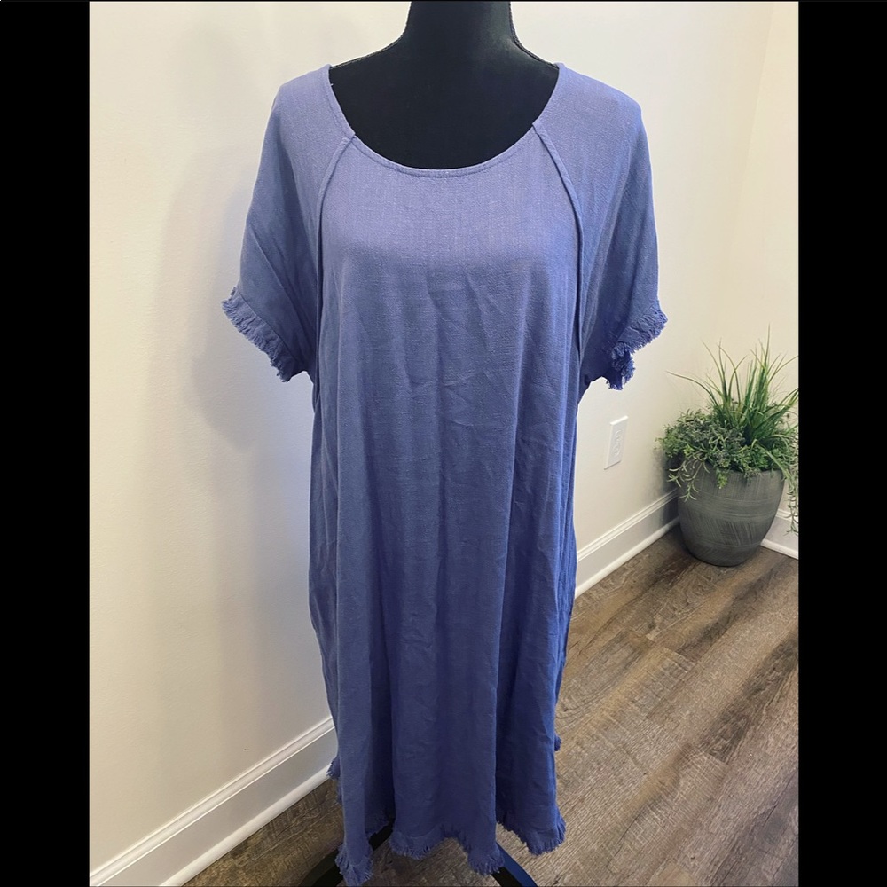 Umgee Linen Fray Pocket Dress